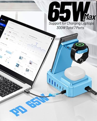 Ultimate 10-in-1 Wireless Charging Station for Samsung Devices – 300 W Power Hub with 65 W USB C Fast Charging for S25 Ultra/S24/S23/S22/Note 20, Galaxy Watch Ultra 7/6/5 & Galaxy Buds – Multi-Device Convenience and Rapid Power Delivery, Ideal for Home & Office Use