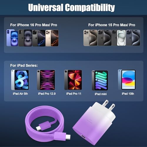 High-Speed 30 W USB C Fast Charger for i Phone 15 & 16 Pro Max with 6 FT Cable – Ultimate Compatibility for i Pad and Samsung Galaxy S24 – Compact, Reliable Power Block with Advanced Safety Features for On-the-Go Charging