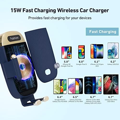 Effortless On-the-Go Charging: 15 W Qi Fast Wireless Car Charger Mount with Smart Sensor Clamping for i Phone & Samsung – Universal Air Vent Holder in Sleek Black for Secure, Convenient Use