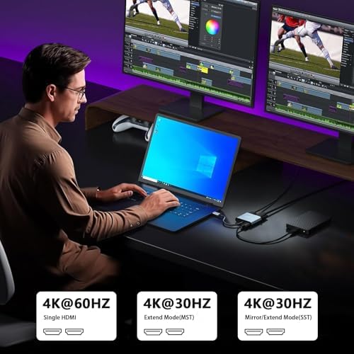 Elevate Your Setup with the Avigers USB C to Dual HDMI Adapter – 4 in 1 Multi-Display Hub for Seamless 4 K Productivity and Gaming, Features 2 HDMI Outputs, PD Charging Port, and USB 3.0 for Lightning-Fast Data Transfer – Lightweight, Portable Design for On-the-Go Professionals and Gamers
