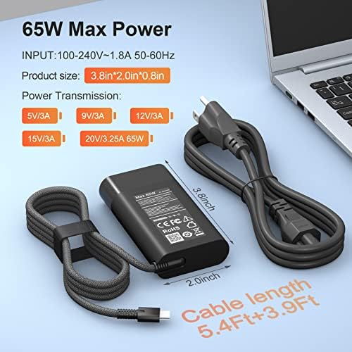 Premium 65 W USB-C Charger for HP Elitebook, ZBook Firefly, Spectre, and Envy Laptops – High-Speed Power Delivery for HP 14″ & 15.6″ Models, Ideal for Mobile Workstations – Enhanced Compatibility & Fast Charging Efficiency – 12-Month Warranty Included