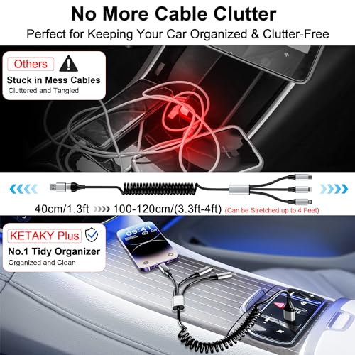 Versatile 5-in-1 Coiled Charging Cable – MFi Certified USB A/USB C to Lightning, Type-C & Micro USB – Tangle-Free Design for Car & Home – Fast 2.4 A Charging Speed for Seamless Data Transfer & Compatibility with Apple Devices – Ideal for Professionals & Families