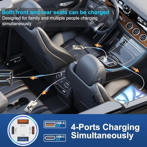 High-Powered 5-Pack USB C Car Charger – 4-Port 65 W Dual USB-C & USB-A Fast Charging Adapter for i Phone 16/15/14/13/12 Pro Max, Samsung Galaxy & i Pad – Ultimate Compatibility & Speed for On-the-Go Charging