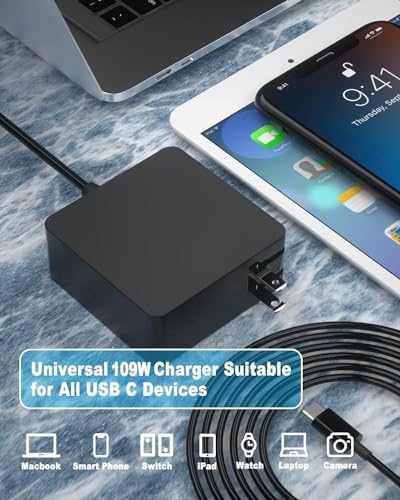 High-Power 109 W USB-C Fast Charger – Ultra-Compact Type C Adapter for Mac Book Pro, Dell Latitude, Lenovo, HP Spectre, and More – Smart Charging with Multi-Protection Safety Features for Home, Office, and Travel Usage