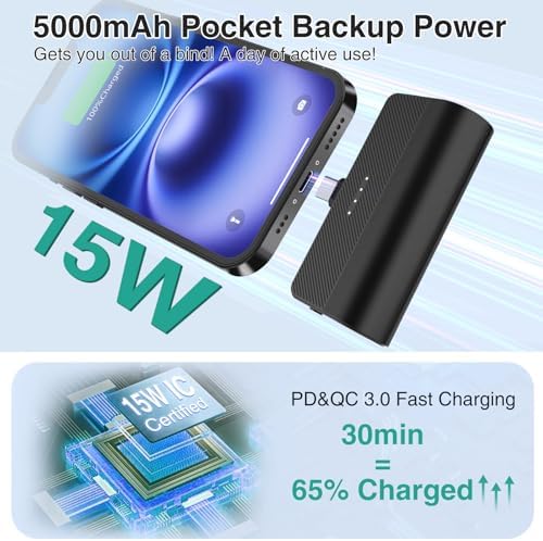 KKD 5000 m Ah Portable Charger for i Phone – MFi Certified Built-in Plug for Fast Charging on the Go, Compact Power Bank for i Phone 14/13/12/11/XR/X/SE/8/7/6/6 s/Pro Max/Plus & i Pad, Sleek Design for Ultimate Portability