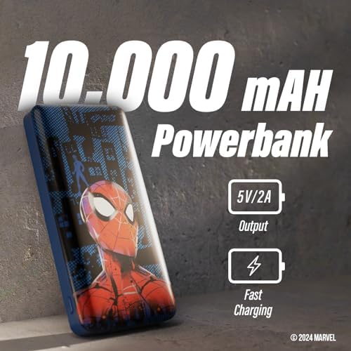 Marvel Spider-Man 10,000 m Ah Portable Power Bank – Ultimate Slim Design Phone Charger with Dual USB Ports for Rapid Charging – Perfect Spider-Man Gifts for Fans of All Ages – Stylish, Lightweight, and Highly Compatible Charging Solution for Smartphones and Tablets