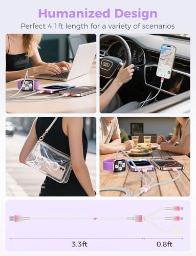 Chic Purple 3-in-1 USB Charging Cable for Women – 4 FT Multi-Device Charger for i Phone 14, 15, 16 & Apple Watch Ultra/SE/10-1 | Stylish Travel Essential Perfect for Tech Lovers and Thoughtful Gifting