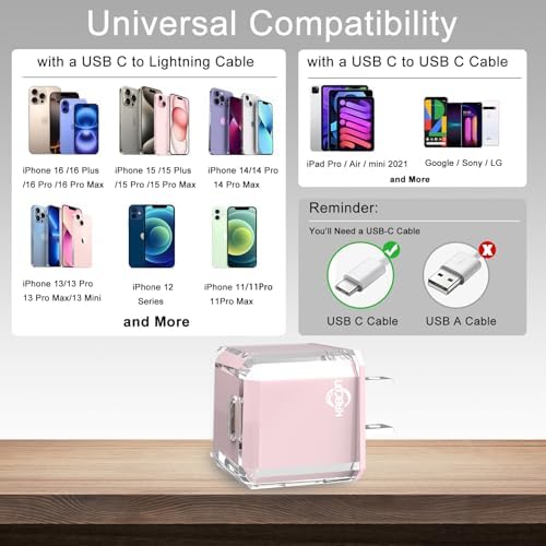 20 W USB C Fast Charger Block for i Phone 16/15/14/13 Series – Compact PD 3.0 Wall Adapter with No Cord Design for Ultimate Portability and Rapid Charging Efficiency
