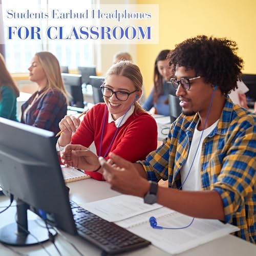 Kanayu 100-Pack Kids Earbuds – Premium Classroom Headphones with 3.5 mm Compatibility, Individually Packaged for Hygiene, Ideal for Students and Teens, Durable Black and White Design for Enhanced Learning Experiences