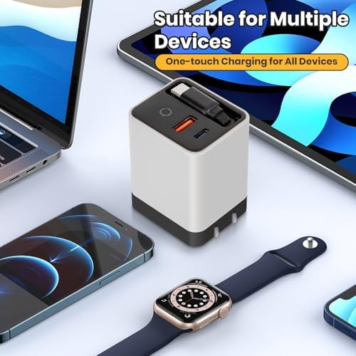 Ultimate 80 W Ga N Fast Charger Module: Versatile 3-in-1 Travel Charging Solution with Type-C Cable & Dual USB Ports for i Phone 15/14, Samsung Galaxy, Mac Book, and More – Compact & Stylish Yellow Power Hub for Maximum Device Compatibility and Speed Efficiency