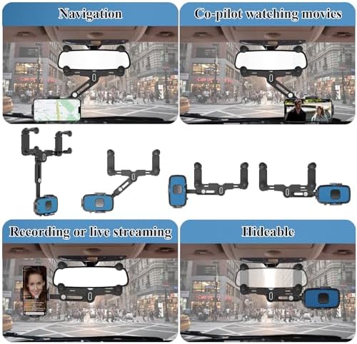Mag Safe Rear View Mirror Phone Holder – Adjustable Magnetic Car Mount for i Phone 16/15/14/13/12 & All Mag Safe Devices – Secure Grip for Hands-Free Navigation – Compact Retractable Design with Effortless Installation – Elevate Your Driving Experience and Stay Connected Safely