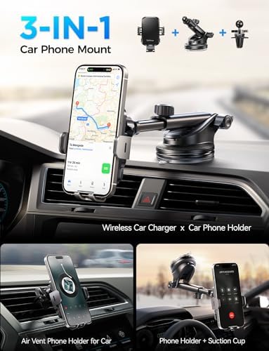Revolutionary 15 W Fast Wireless Car Charger with Auto-Clamping Phone Holder for i Phone, Samsung Galaxy & Google – Ultimate Smartphone Mount for Windshield, Dashboard, and Air Vent – Unmatched Convenience and Enhanced Safety for Modern Drivers