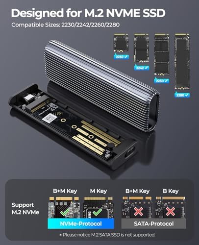 ORICO Dual M.2 NVMe SSD Docking Station – High-Speed USB 3.2 Gen2 Aluminum Adapter for PCIe M-Key & B&M Key SSDs (2230/2242/2260/2280), Tool-Free Design, Up to 4 TB Storage Capacity – Ultimate Performance & Versatility for Tech Enthusiasts