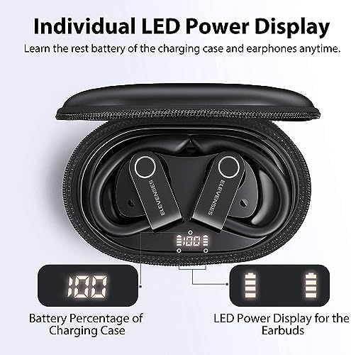 High-Performance Waterproof Bluetooth Earbuds with 82-Hour Battery Life, Ergonomic Earhooks & PU Leather Charging Case – Ideal Wireless Headphones for Gym, Running & Outdoor Activities with Hi-Fi Sound Quality and Built-in Mic for Seamless Connectivity
