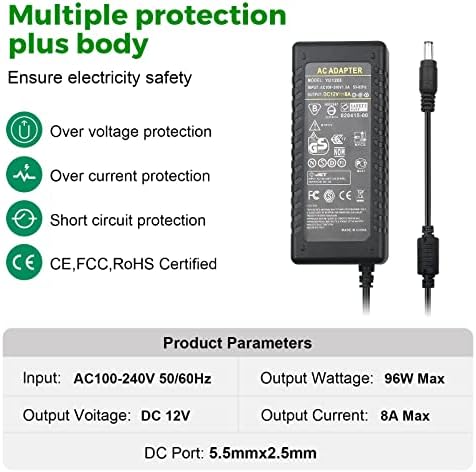 High-Efficiency 12 V 8 A Power Supply Adapter by Le Tao Xing – Versatile AC to DC Converter for LED Strip Lighting & CCTV Systems – Reliable 96 W Transformer with Universal Compatibility for 5050 & 3528 LED Applications – Safe and Durable Power Source for Enhanced Performance