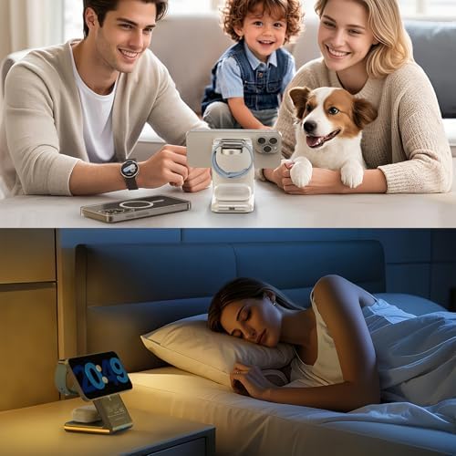 3-in-1 Magnetic Wireless Charging Station for i Phone & Samsung – Portable 5000 m Ah Power Bank, Multi-Device Charger for Apple Watch, Galaxy Watch & Air Pods – Fast Charging with Safety Features – Ideal for Home & Travel
