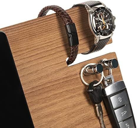 Natural Wood Dock Station Wood Phone Docking Station Key Holder Wallet Stand Nightstand Organizer Gift for Men Husband Wife Anniversary Dad Birthday Father Graduation – Enhanced Compatibility and Speed
