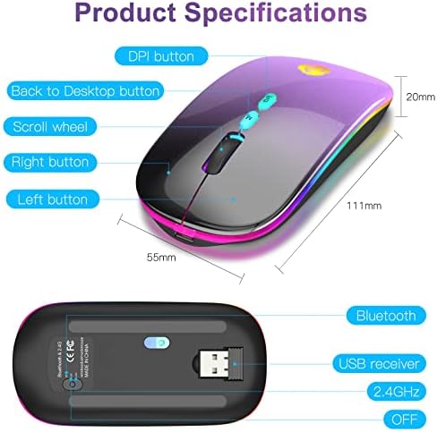 Upgrade Your Workflow with the CC Store LED Wireless Mouse – Dual Connection Modes (Bluetooth & 2.4 GHz), Ultra-Silent Rechargeable Design, Adjustable DPI Settings for Precision, Ergonomic Slim Profile, USB-C Adapter Included – Perfect for Laptops, Mac Books, PCs, Tablets, and i Pads (Black-Red)