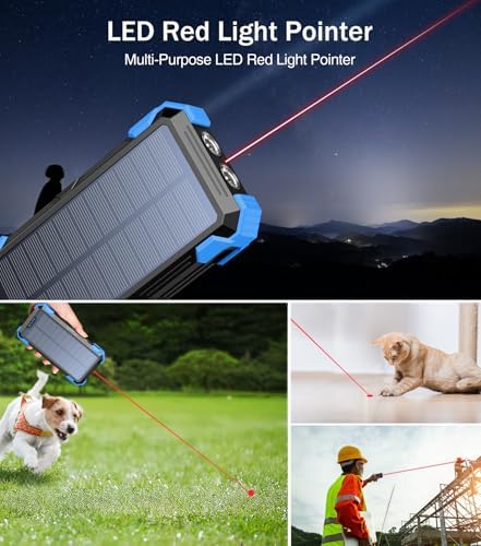 GOODaaa 42800 m Ah Portable Solar Power Bank with Built-in Cables and 15 W Fast Charging – Multi-Device Outdoor Charger with 5 Outputs, 3 Inputs, Emergency Flashlight and Durable Carabiner for Ultimate Convenience and Reliability