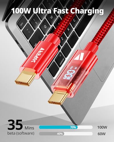SUPERV 6.6 ft Type C Fast Charging Cable – Premium Nylon Braided USB C Charger with 100 W Power Delivery, High-Speed 480 Mbps Data Transfer, and LED Charging Status Indicator – Ideal for Laptops, Smartphones, and Tablets