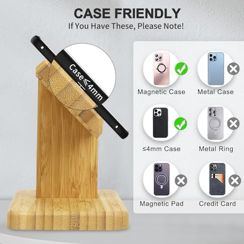 Versatile 3-in-1 Bamboo Wireless Charging Station for Apple Devices – Fast 20 W Magnetic Charger for i Phone 15/14/13/12 Pro/Max/Plus, Apple Watch 8/7/6/SE/5/4/3/2, and Air Pods 3/2/Pro – Eco-Friendly Design Enhances Your Tech Aesthetic and Maximizes Efficiency