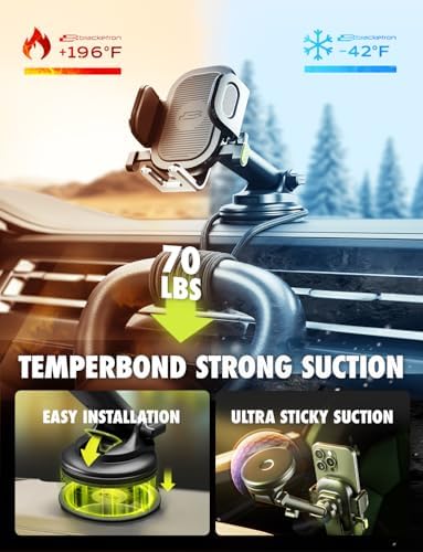 Universal Dashboard Cell Phone Holder by Bracketron – 360° Rotatable Mount with Strong Suction Cup for Secure Smartphone Access in Any Vehicle – Compatible with i Phone, Samsung, Google, Huawei and More – Effortless One-Click Release for Enhanced Safety and Convenience