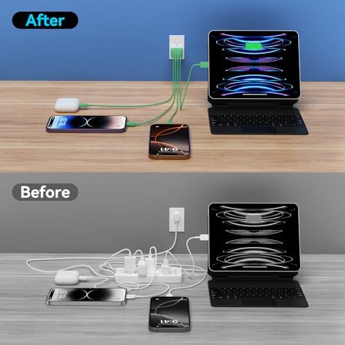 40 W USB C Charger Block – Dual Pack of 4-Port Fast Charging Power Bricks with PD & QC 3.0 Technology for i Phone 16/15/14/13/12/11 Pro Max, i Pad, Galaxy, Pixel – Sleek White & Blue Design for Convenient Multi-Device Charging