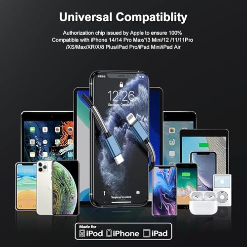 10-Foot Apple MFi Certified USB C to Lightning Charging Cable – Dual Pack High-Speed i Phone Charger for 14/13/12 Series and i Pad – Durable Long Charging Cord for Ultimate Convenience and Flexibility