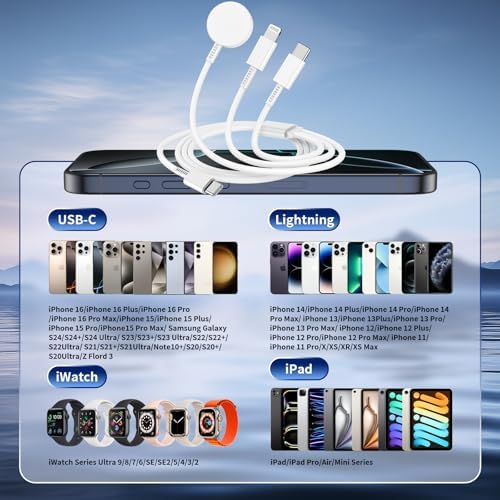 Elevate Your Charging Experience with the 3 in 1 Magnetic Fast Charger – 6 FT USB C Cable for i Phone 16/15/14/13/12/11, i Pad, and All Apple Watch Series Including Ultra2/SE/10/9/8/7/6/5/4/3/2/1 – Unleash Unmatched Efficiency and Wide Compatibility for Apple Devices on the Go