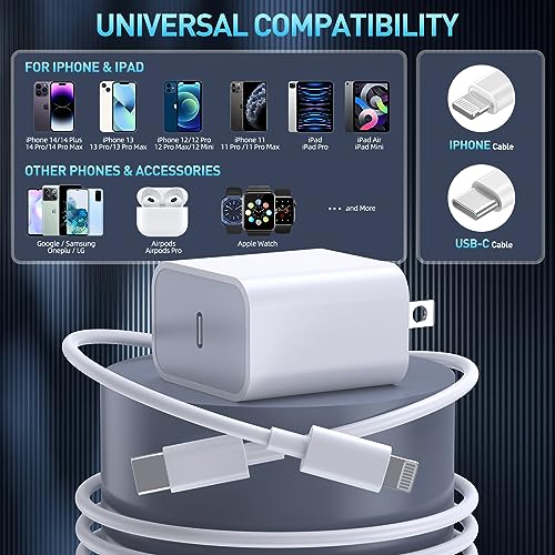 Ultimate Fast Charging Solution for i Phone: 3-Pack MFi Certified USB-C Wall Charger with 10 FT Lightning Cables for i Phone 14 Pro Max, 13, 12 Mini, 11, XR, XS, X & SE – Unmatched Speed & Convenience for Every Apple User