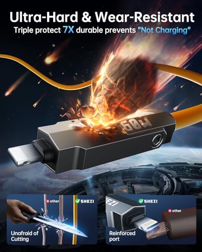 SHEZI Premium 4-in-1 5 FT USB-C Lightning Cable – Versatile Multi-Device Charging Solution with Fast Charging Capability, Durable Nylon Braided Design, and Enhanced Compatibility for i Phone, i Pad, and USB-C Devices – Stylish Grey Finish for Modern Tech Users