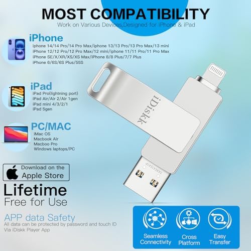 Maximize Your Apple Device Storage with the App-le MFi Certified 128 GB i Diskk Flash Drive – Ultimate i Phone and i Pad Photo Backup Solution for Effortless Data Management, High-Speed Transfers, and Enhanced Compatibility Across All Your Devices