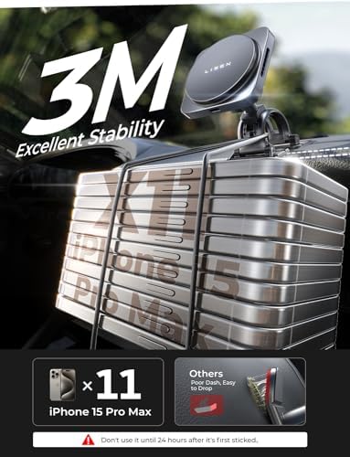 LISEN 15 W Mag Safe Car Mount Charger for i Phone 16 Pro Max – Versatile 4-in-1 Magnetic Phone Holder for Seamless Air Vent or Dashboard Installation – Sleek Black Design Enhances Safety and Convenience for i Phone 15/14/13/12 Users – Effortless Fast Charging on the Go
