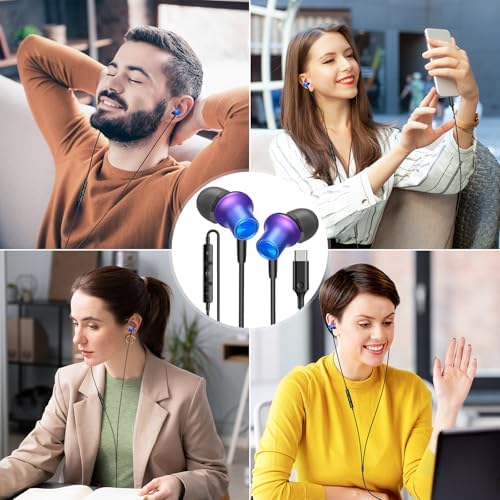 High-Performance USB C Earbuds for i Phone 16 & Samsung Galaxy – Premium Hi-Fi Stereo Wired Earphones with Noise Isolation, Integrated Microphone, and Convenient Volume Control for Unmatched Sound Quality Across Devices