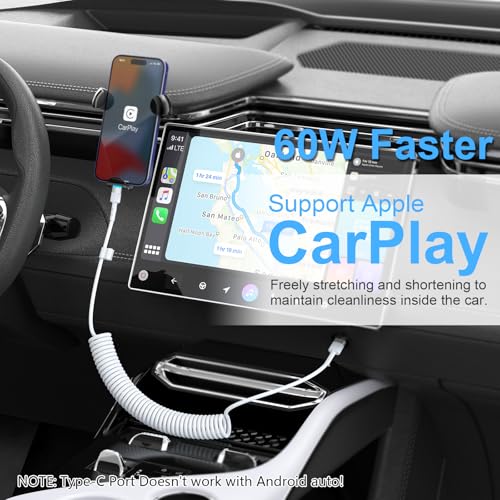 2-Pack Retractable Coiled USB-C to Lightning Charger Cable for i Phone – MFi Certified Fast Charging Solution for i Phone 14/13/12/11 SE/Xr & i Pad – 4 Ft Pink Car Play Cable for Uber and On-the-Go Syncing – Durable, Tangle-Free Design for Ultimate Portability and Efficiency