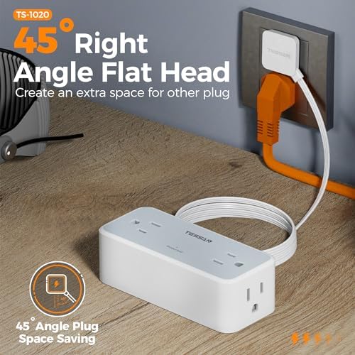 TESSAN 5 FT Flat Plug Extension Cord with 4 AC Outlets, 1 USB-C & 2 USB-A Ports – 900 Joules Surge Protector Power Strip for Home Office & Dorm Room – Maximize Charging Efficiency & Space Savings with Versatile Power Accessory