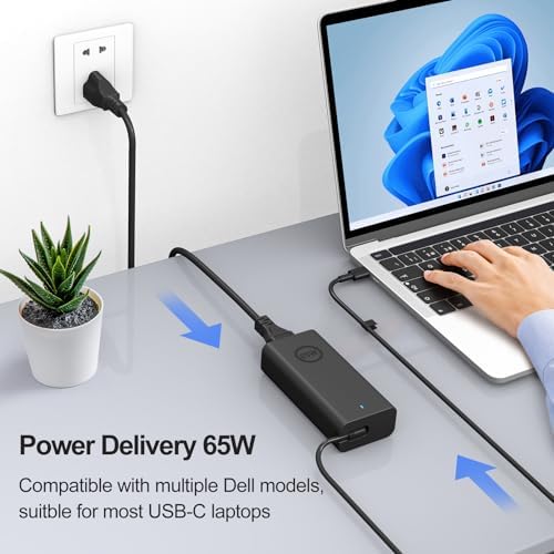 Ultra-Compact 65 W USB-C Laptop Charger for DELL Latitude & Inspiron – Fast Charging for Models 5420, 5520, 7420, 7430, XPS 13, and Chromebook 3100 – Enhanced Portability & Safety Features for On-the-Go Professionals