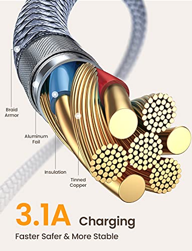 AINOPE Right Angle USB C Cable – 2-Pack (10 ft + 10 ft) Fast Charging 3.1 A Nylon Braided Charger for Enhanced Device Compatibility, Ideal for Gaming and Multitasking, Durable Black Design