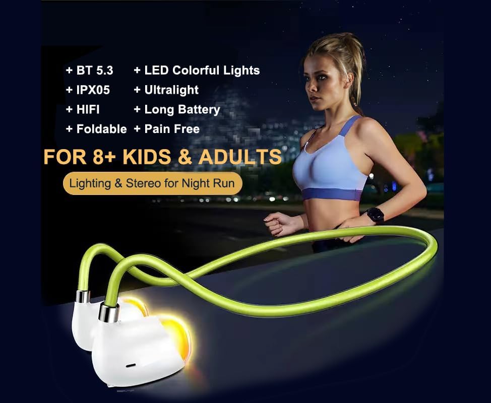 DUCKCANDY Open Ear Bluetooth Headphones with Dynamic LED Lighting – Ultimate Wireless Earbuds for Night Runs, Outdoor Adventures, and Daily Use – Lightweight, Safe Sound Experience for Kids and Adults
