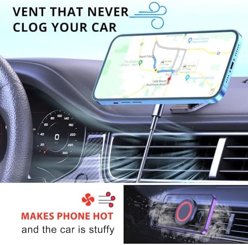 OHLPRO Mag Safe Car Charger Mount for i Phone 16/15/14/13 Pro Max – 15 W Fast Charging Phone Holder with 360° Rotation, Secure Adhesive Base for Tesla and Other Vehicles, Ultimate Magnetic Car Accessory for Safe Driving and Hands-Free Navigation – Perfect Gift for Tech Enthusiasts and Road Warriors
