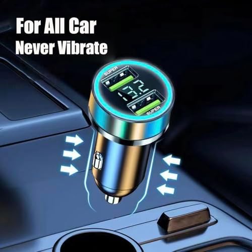Ultra-Fast Dual Port USB Car Charger with Voltage Display – 100 W Max for Huawei, One Plus, Oppo, Vivo, Samsung & Android Devices – Essential Travel Companion for Quick Charging on the Go