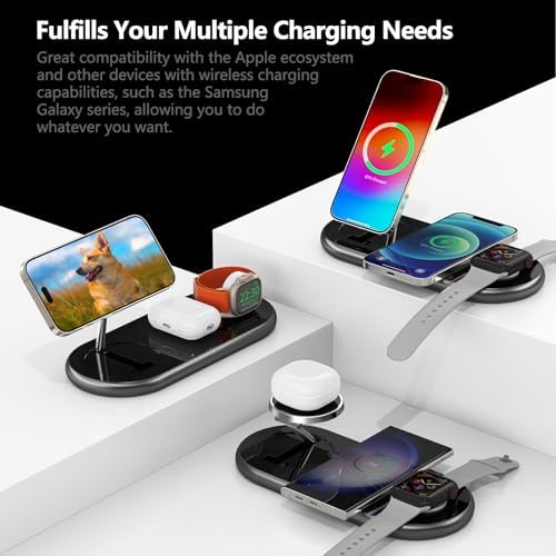 2025 Enhanced 3-in-1 Charging Station for Apple Devices | Fast Magnetic Mag-Safe Wireless Charger for i Phone 16/15/14/13/12, Apple Watch 1-10/Ultra, & Air Pods Pro | Sleek Silver Design | Compact & Portable Charging Solution for Home and Travel | Superior Compatibility and Rapid Charging Efficiency
