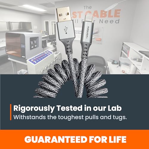 Ventev Helix 14-Inch Expandable i Phone Charging Cable | Tangle-Free Coiled USB-A to Lightning Cord | MFi Certified Fast Charger for Seamless Car Use | Durable Gray Design for Enhanced Compatibility and Efficiency