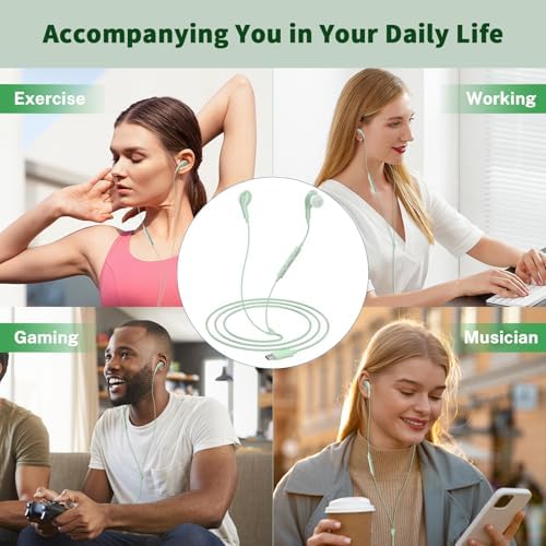 Premium USB C Earbuds for i Phone 16 & Samsung Galaxy Series – High-Fidelity Noise Cancelling Wired Headphones with Built-in Mic for Pixel 9 & One Plus 12 – Sleek Black Design for Ultimate Comfort and Clarity – Perfect for Music & Calls