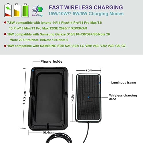 POLMXS 15 W Wireless Car Charger Pad – Fast Charging Solution for i Phone and Galaxy – Non-Slip, Compact Design for Ultimate Convenience – Overheating Protection & Enhanced Device Compatibility – Ideal for Travel and Navigation