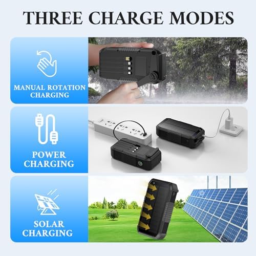 Ultimate Solar Power Bank 66800 m Ah with Hand Crank & 4 Charging Cables – 22.5 W Fast Charge for Camping, Emergency Preparedness, and Outdoor Adventures – Equipped with SOS Strobe Light, Strong Flashlight, and Compass – Rugged & Reliable Portable Charger for All USB Devices