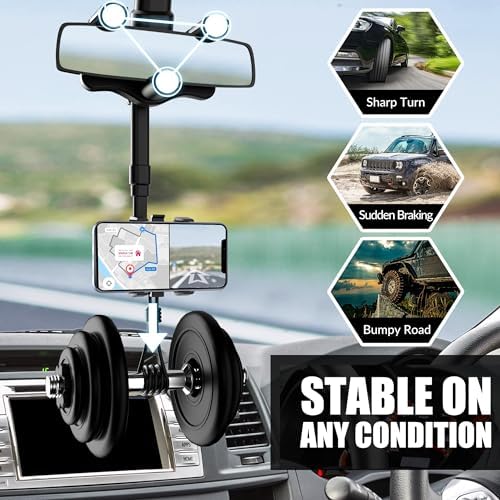 Revolutionize Your Driving with the Unifizz 360-Degree Rotatable Rear View Mirror Phone Holder – Universal Hands-Free Smartphone Mount for i Phone 11-14 Pro Max & Samsung Devices – Space-Saving Retractable Design for Effortless Navigation & Communication – Enhance Safety and Accessibility While You Drive