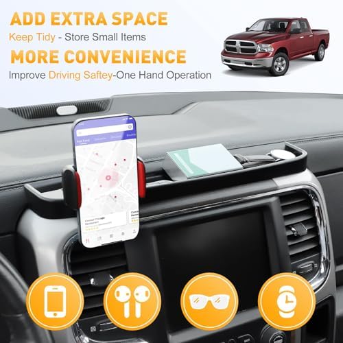 Transform Your Driving Experience with the Sturdy Multi-Mount Dash Phone Holder for 2012-2017 Dodge RAM – Effortless Smartphone Access & Efficient Storage Solution Enhance your vehicle’s functionality with our specialized Multi-Mount Dash Phone Holder, meticulously engineered for 2012-2017 Dodge RAM models. Constructed with a robust metal rod, this phone mount promises exceptional durability and stability, ensuring your device stays securely in place even on rugged roads. Seamlessly access your smartphone for navigation, music, and hands-free communication while maintaining complete focus on your driving. This versatile accessory accommodates a variety of smartphone sizes and features an integrated storage tray for essential items, decluttering your space and enhancing organization. Enjoy quick, tool-free installation for immediate use. Crafted with premium materials, this phone holder combines practicality with a sleek aesthetic, making it an indispensable accessory for every Dodge RAM enthusiast. Upgrade your daily commute with this essential smartphone solution engineered for both style and functionality.