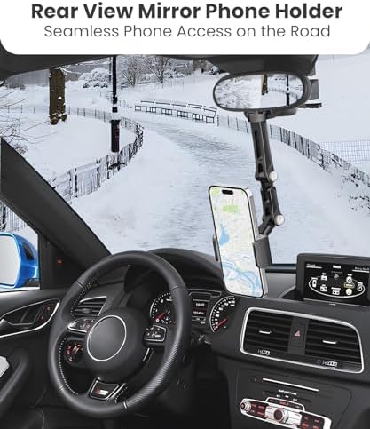 Karmus Universal Rearview Mirror Phone Holder – Rotatable and Retractable Car Mount for All Smartphones – Essential Vehicle Accessory for Safe Hands-Free Navigation and Communication – Durable Design for Long-Lasting Use – Easy Installation for Optimal Viewing Angles
