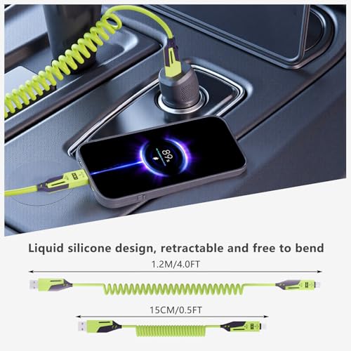 Versatile 4-in-1 Coiled USB C Cable – 4 ft – 65 W Fast Charging Solution for Phones, Laptops, and More – Durable Liquid Silicone Design in Pink – Tangle-Free Convenience, 2-Pack for Enhanced Compatibility and Speed